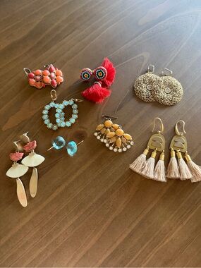 Assorted Women’s Fashion Earring Set — Coral, Red, Turquoise, Gold, Beige